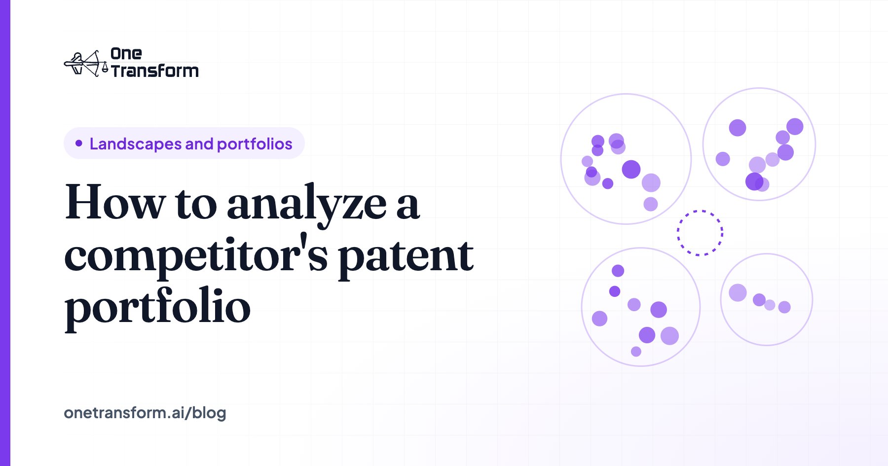 Title card for the article "How to analyze a competitor's patent portfolio", with a landscapes and portfolios illustration