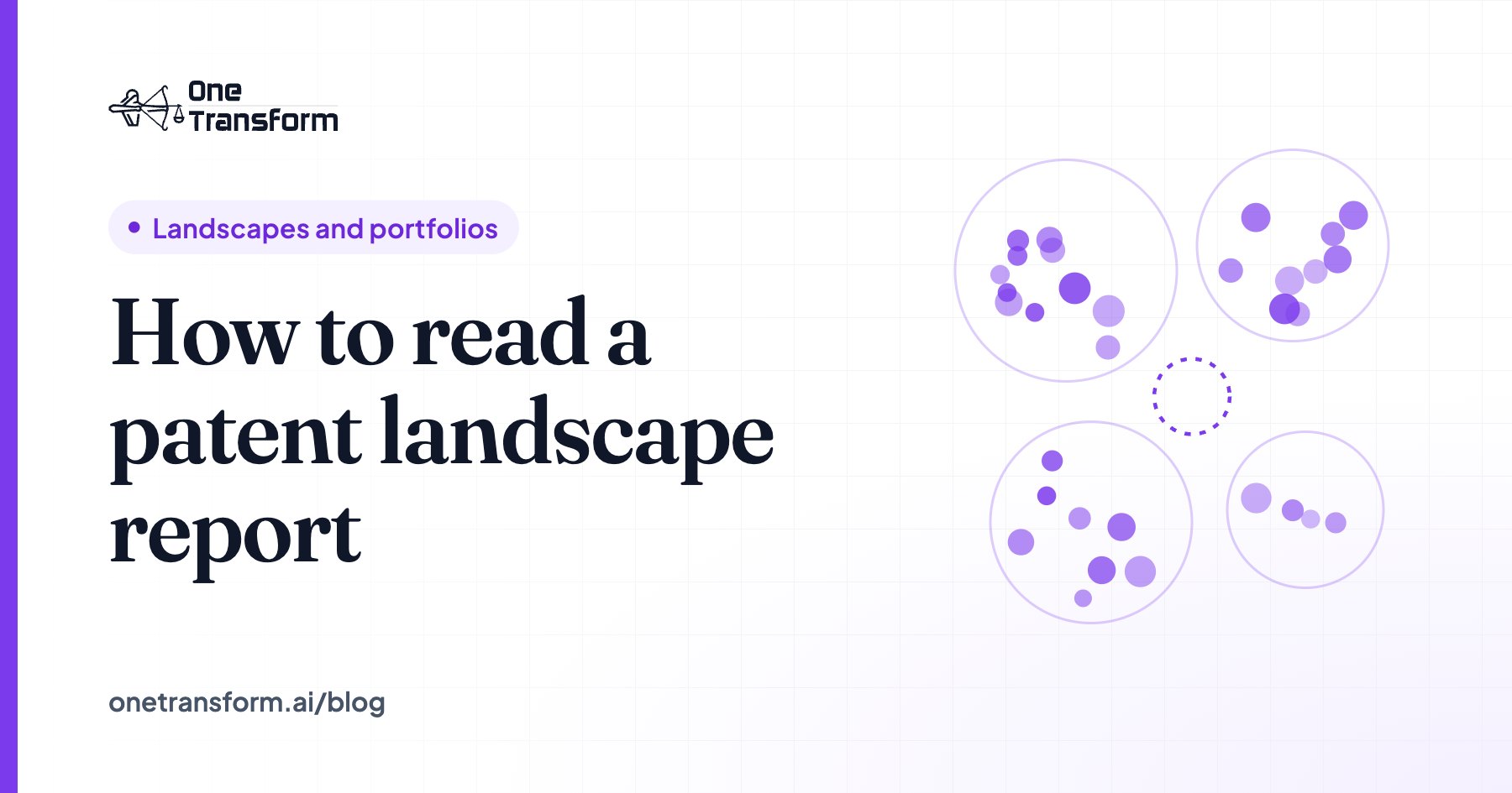 Title card for the article "How to read a patent landscape report", with a landscapes and portfolios illustration