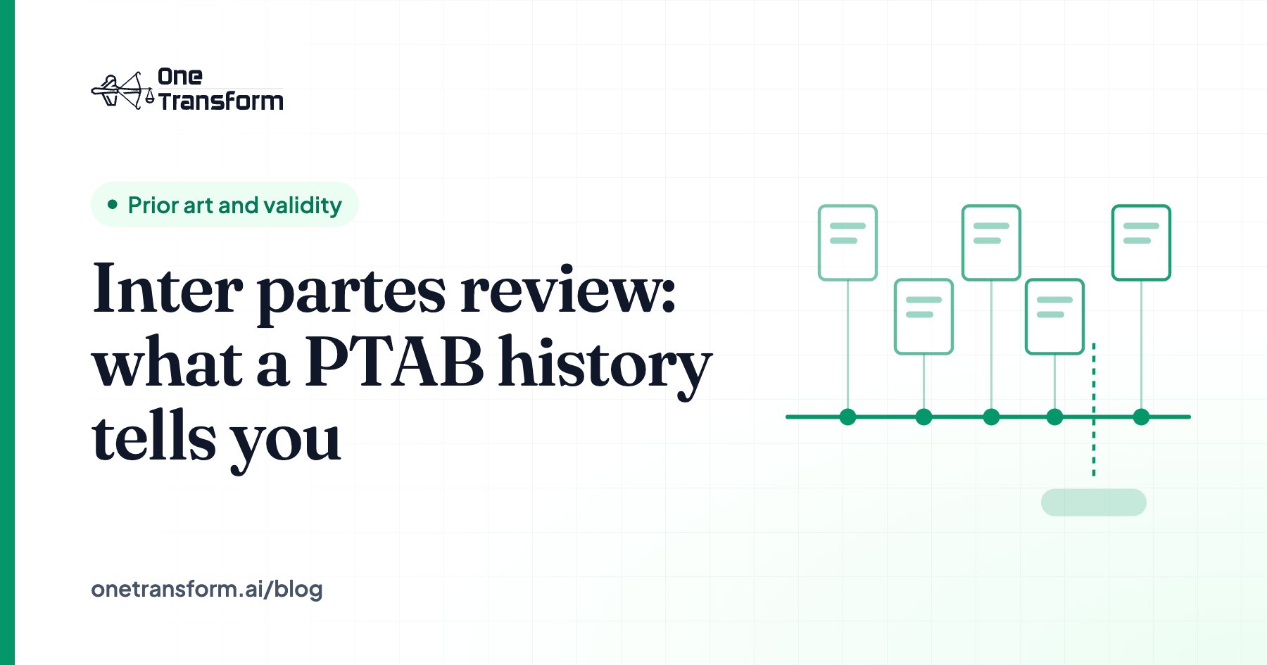 Title card for the article "Inter partes review: what a PTAB history tells you", with a prior art and validity illustration