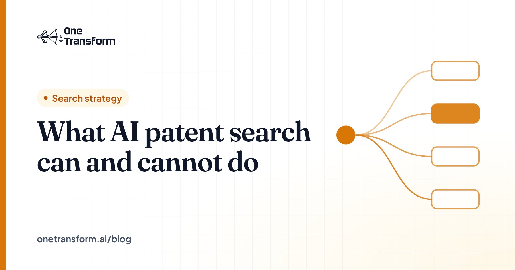 Title card for the article "What AI patent search can and cannot do", with a search strategy illustration
